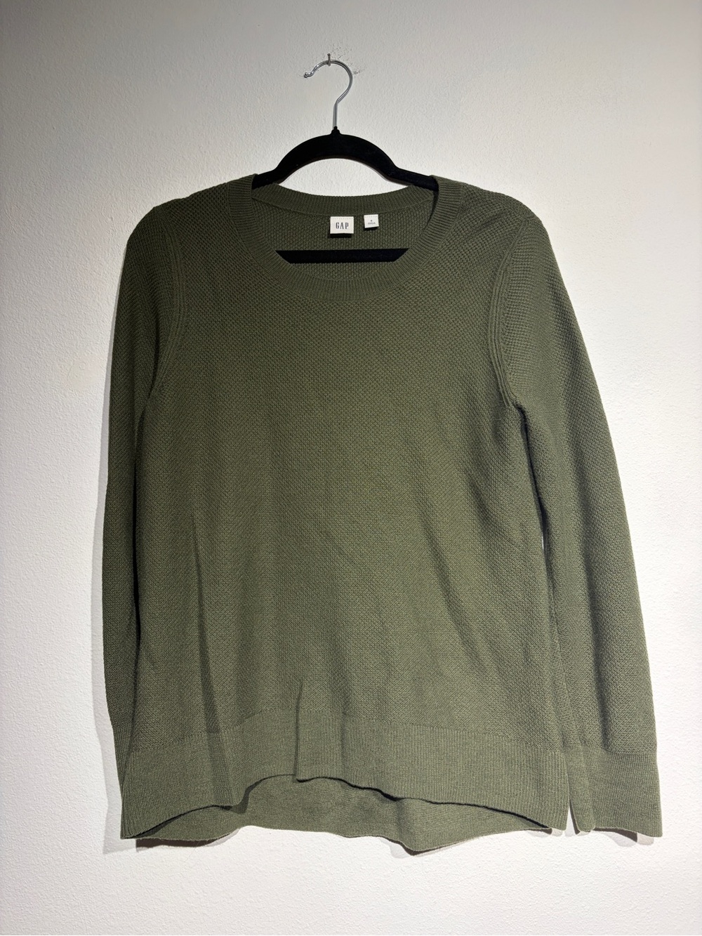 GAP Olive Green Textured Crewneck Sweater Small Lightweight Knit Pullover - Picture 2 of 5